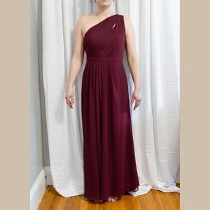 Maroon One Shoulder Bridesmaids Gown